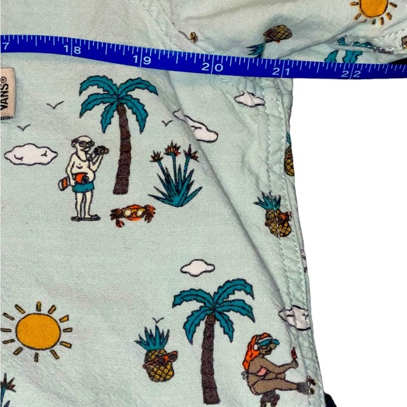 Men’s Vans Casual Button Down Shirt Tropical Beach Cartoon Print Vintage Medium - Picture 6 of 8